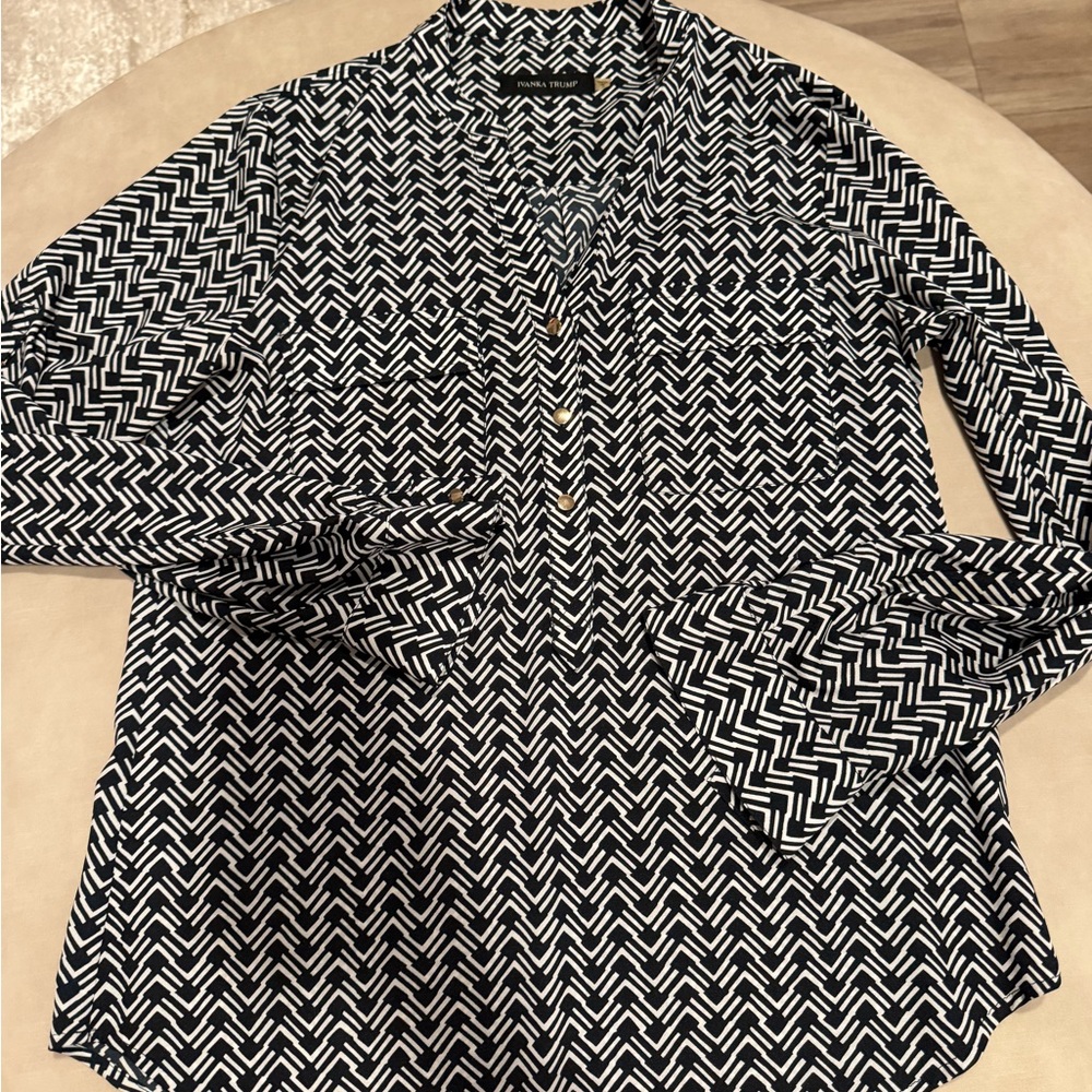 Ivanka Trump Black and White Chevron Blouse
